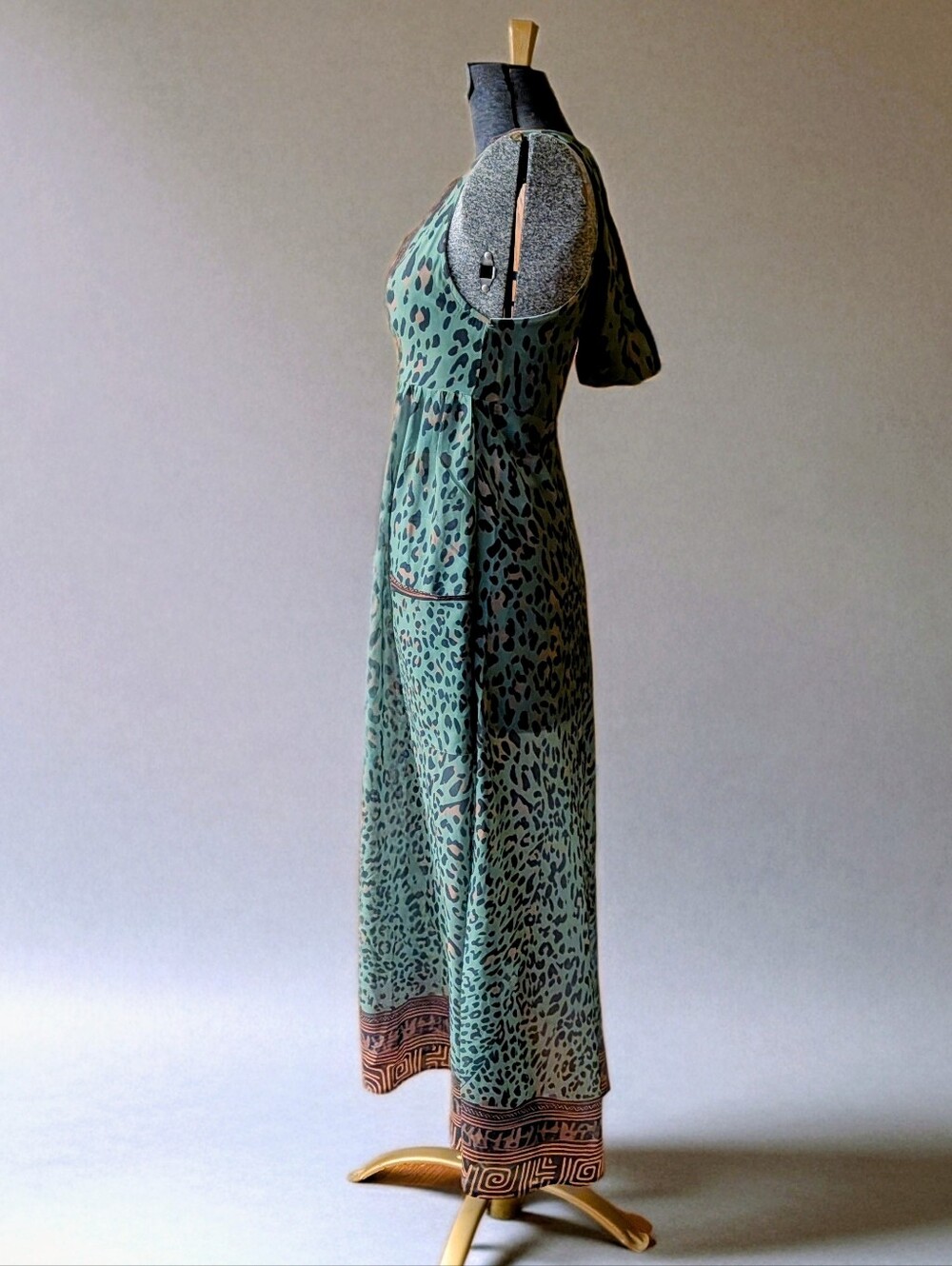 Morgan & Brook Retro Casual Green Leopard Print Chiffon Hooded Midi Dress Size S - Picture 7 of 12